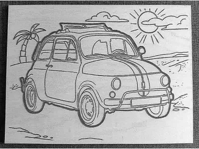 Italienischer Kleinstwagen als Lasergravur - Sperrholz 1290