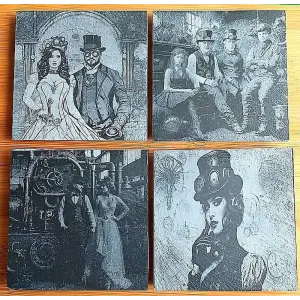 Set Untersetzer Motiv Steampunk Lasergravur - Schiefer 4001 ab 19 €